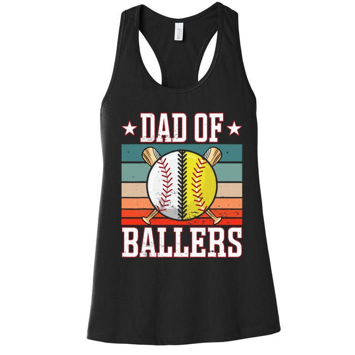 Dad Of Ballers Funny Baseball Funny Dad Softball Vintage. Women's Racerback Tank