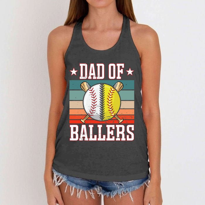 Dad Of Ballers Funny Baseball Funny Dad Softball Vintage. Women's Knotted Racerback Tank