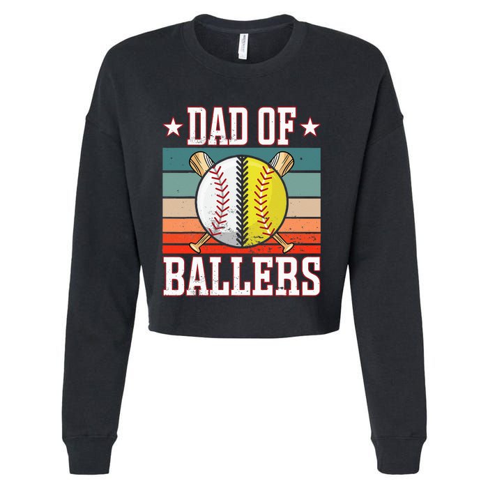 Dad Of Ballers Funny Baseball Funny Dad Softball Vintage. Cropped Pullover Crew