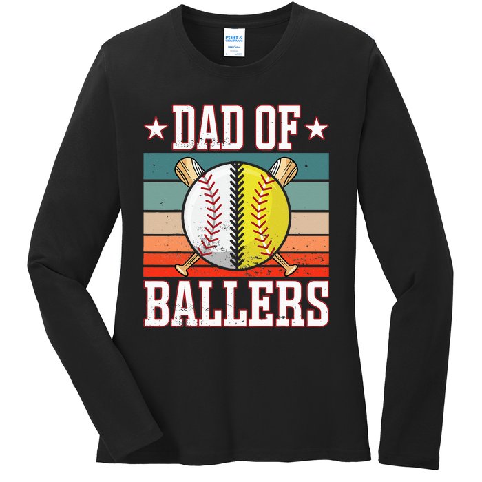 Dad Of Ballers Funny Baseball Funny Dad Softball Vintage. Ladies Long Sleeve Shirt