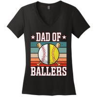 Dad Of Ballers Funny Baseball Funny Dad Softball Vintage. Women's V-Neck T-Shirt