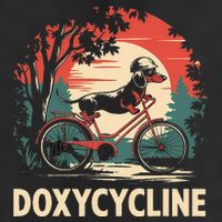 Dachshund On Bicycle Doxycycline Pharmacy Pun Dog Pharmacist 7 Panel Mesh Trucker Snapback Hat