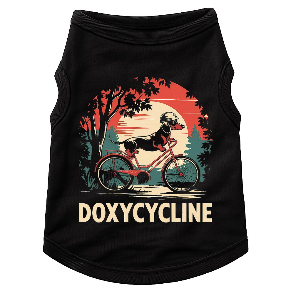 Dachshund On Bicycle Doxycycline Pharmacy Pun Dog Pharmacist Doggie Tank