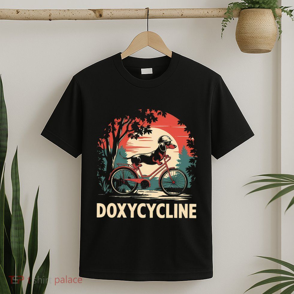 Dachshund On Bicycle Doxycycline Pharmacy Pun Dog Pharmacist T-Shirt