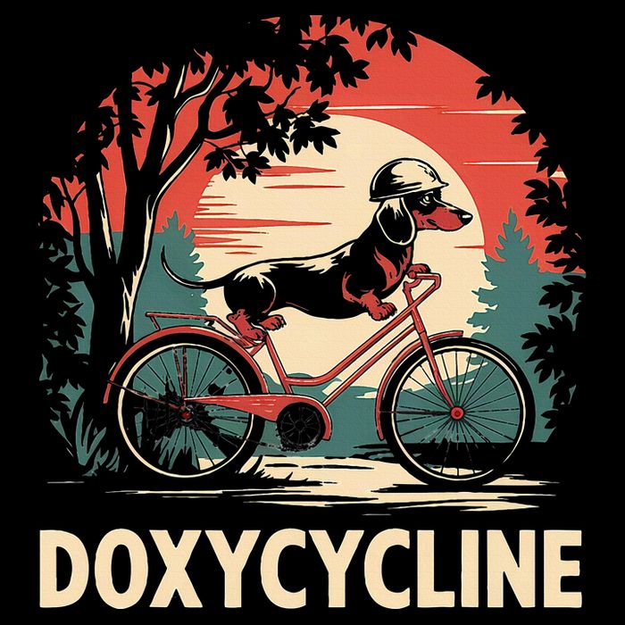 Dachshund On Bicycle Doxycycline Pharmacy Pun Dog Pharmacist 16 in Basic Backpack