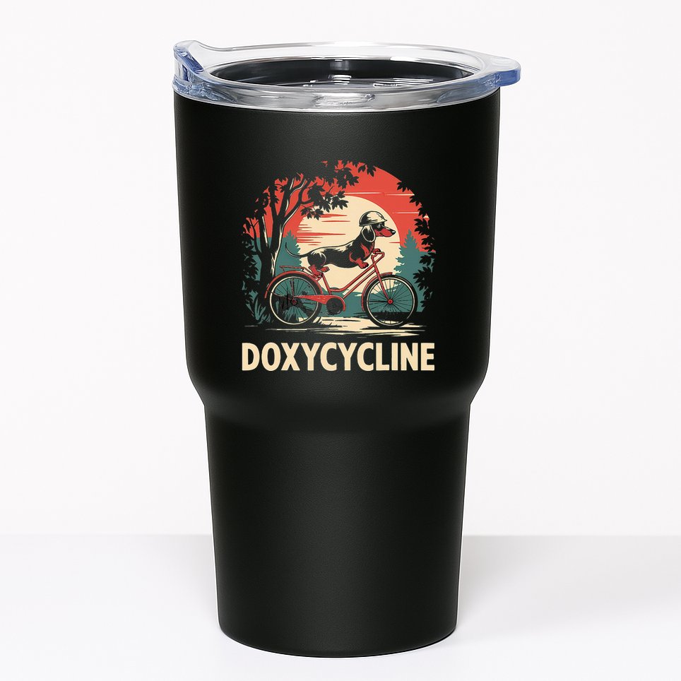 Dachshund On Bicycle Doxycycline Pharmacy Pun Dog Pharmacist Tumbler