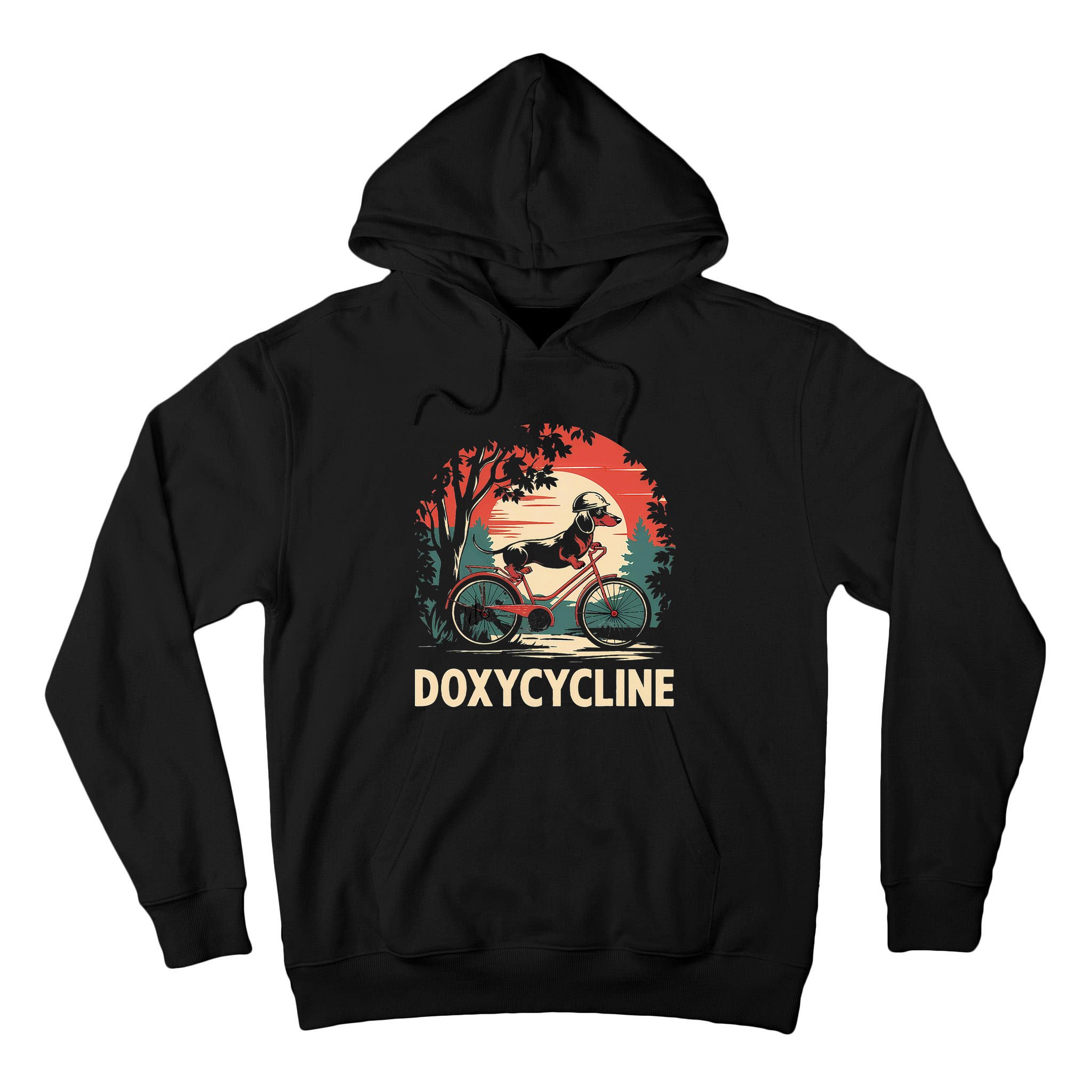 Dachshund On Bicycle Doxycycline Pharmacy Pun Dog Pharmacist Tall Hoodie