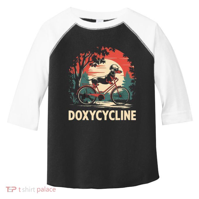 Dachshund On Bicycle Doxycycline Pharmacy Pun Dog Pharmacist Toddler Fine Jersey T-Shirt