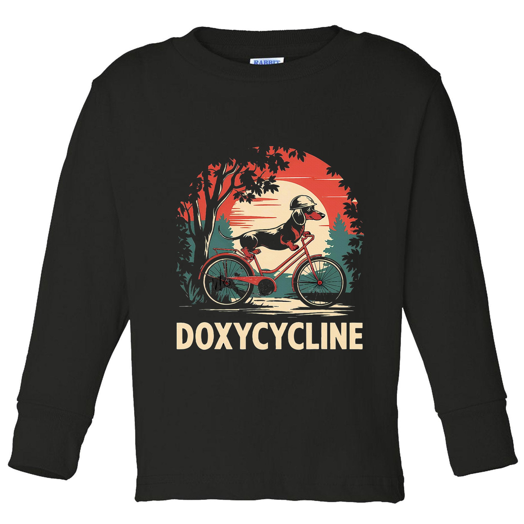 Dachshund On Bicycle Doxycycline Pharmacy Pun Dog Pharmacist Toddler Long Sleeve Shirt