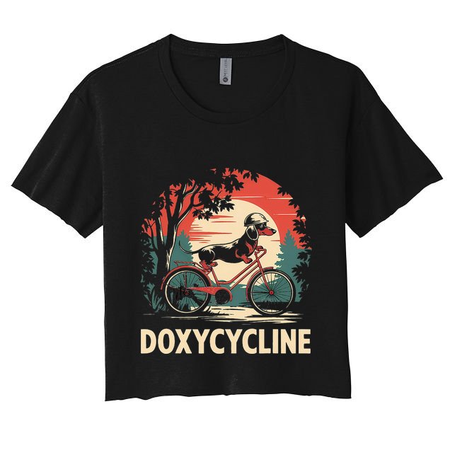 Dachshund On Bicycle Doxycycline Pharmacy Pun Dog Pharmacist Crop Top