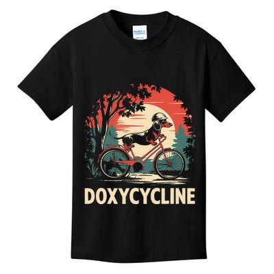 Dachshund On Bicycle Doxycycline Pharmacy Pun Dog Pharmacist Kids T-Shirt