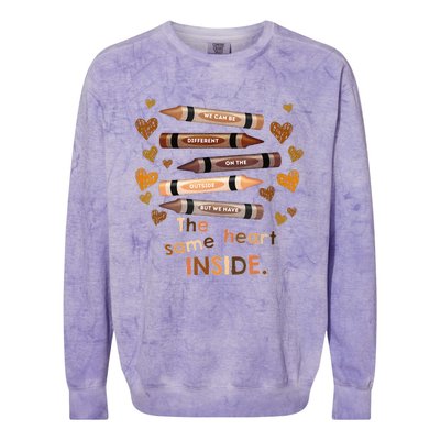 Different Outside But Same Heart Inside Black History Month Colorblast Crewneck Sweatshirt