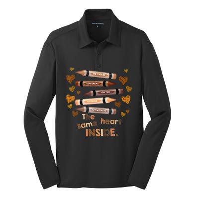 Different Outside But Same Heart Inside Black History Month Silk Touch Performance Long Sleeve Polo