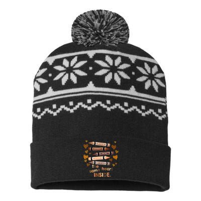 Different Outside But Same Heart Inside Black History Month USA-Made Snowflake Beanie