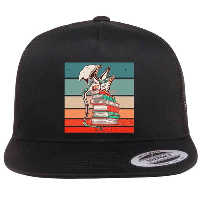 Dragon On Books Bookworm Dragon Book Mythical Creature Flat Bill Trucker Hat