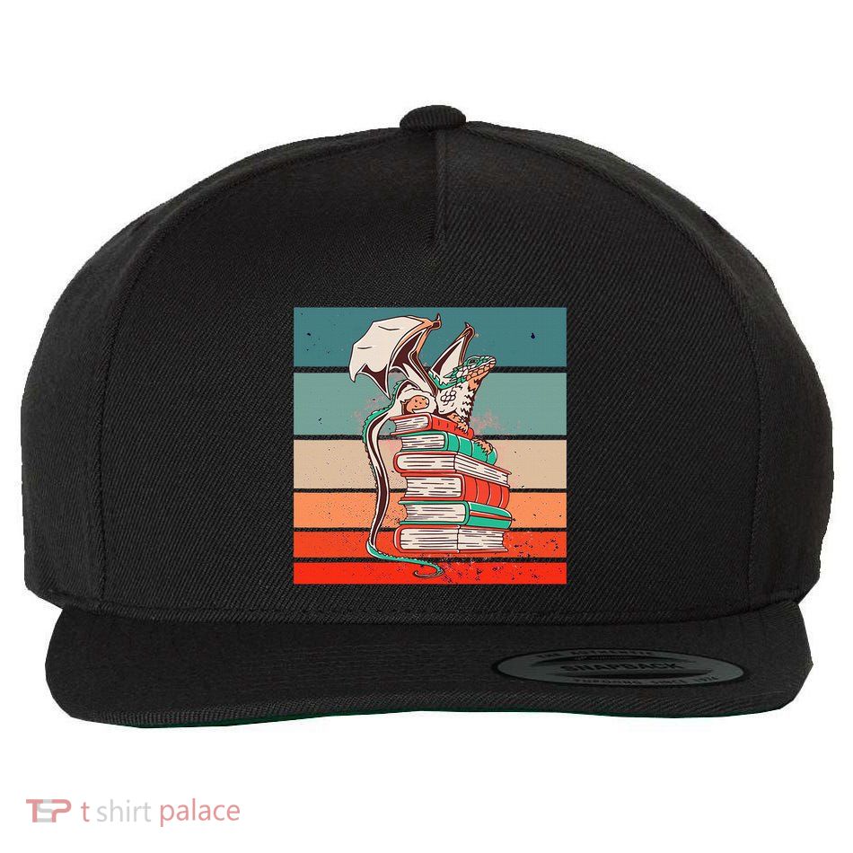 Dragon On Books Bookworm Dragon Book Mythical Creature Wool Snapback Cap