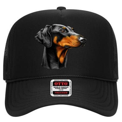 Doberman Dog High Crown Mesh Back Trucker Hat