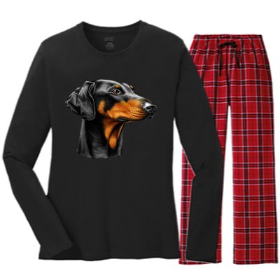 Doberman Dog Women's Long Sleeve Flannel Pajama Set 