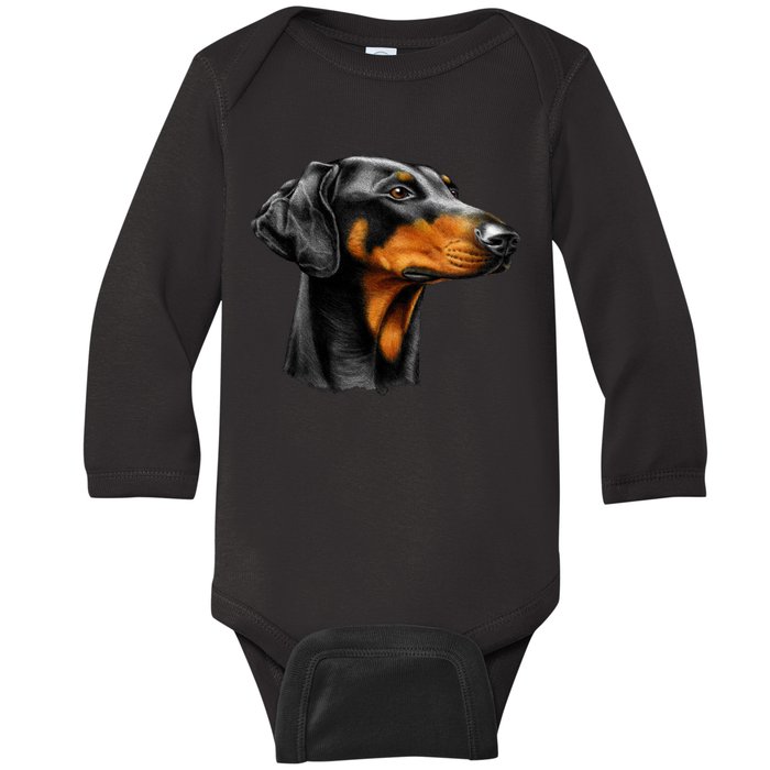 Doberman Dog Baby Long Sleeve Bodysuit