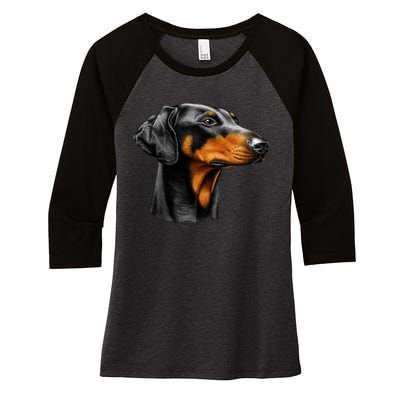 Doberman Dog Women's Tri-Blend 3/4-Sleeve Raglan Shirt