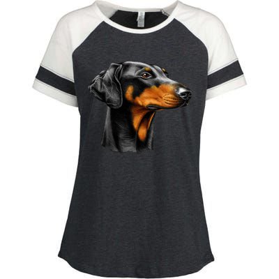 Doberman Dog Enza Ladies Jersey Colorblock Tee