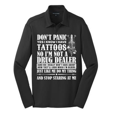 Dob't Panic I Have A Tattooed Silk Touch Performance Long Sleeve Polo