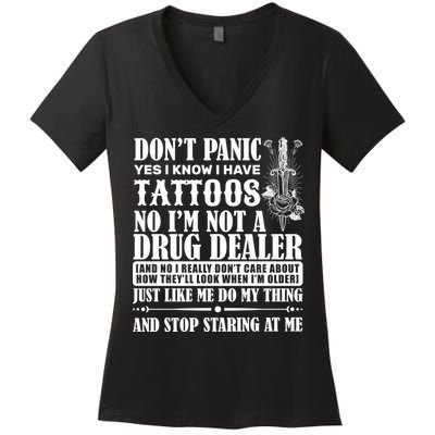 Dob't Panic I Have A Tattooed Women's V-Neck T-Shirt