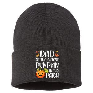 Dad Of Cutest Pumpkin In The Patch Halloween Thanksgiving Sustainable Knit Beanie