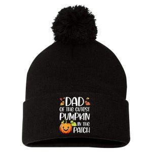 Dad Of Cutest Pumpkin In The Patch Halloween Thanksgiving Pom Pom 12in Knit Beanie