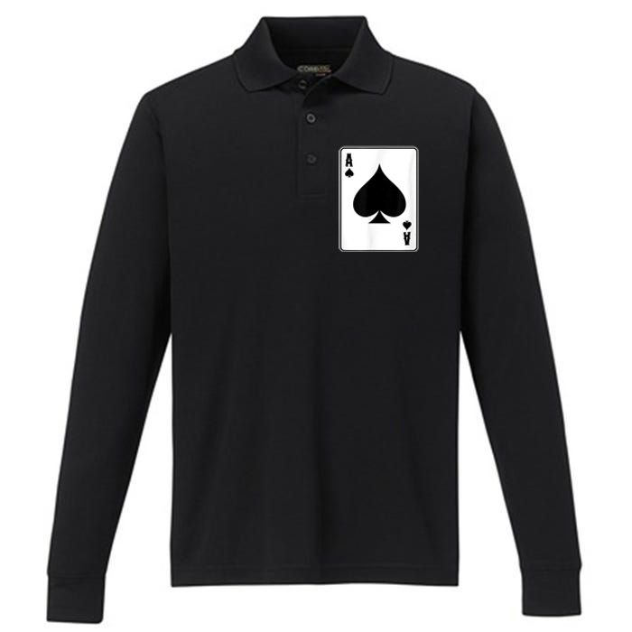 Deck Of Cards For Men Ace Spades Performance Long Sleeve Polo