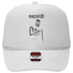 Deathwishinc Orchid Chaos Skeleton Silver High Crown Mesh Back Trucker Hat