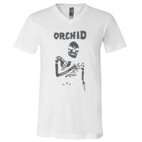 Deathwishinc Orchid Chaos Skeleton Silver V-Neck T-Shirt