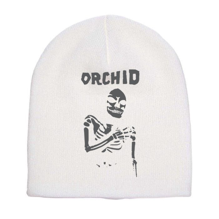 Deathwishinc Orchid Chaos Skeleton Silver Short Acrylic Beanie