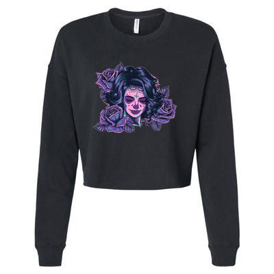 Day Of Dead Dia Los Muertos Sugar Skull Woman Cropped Pullover Crew