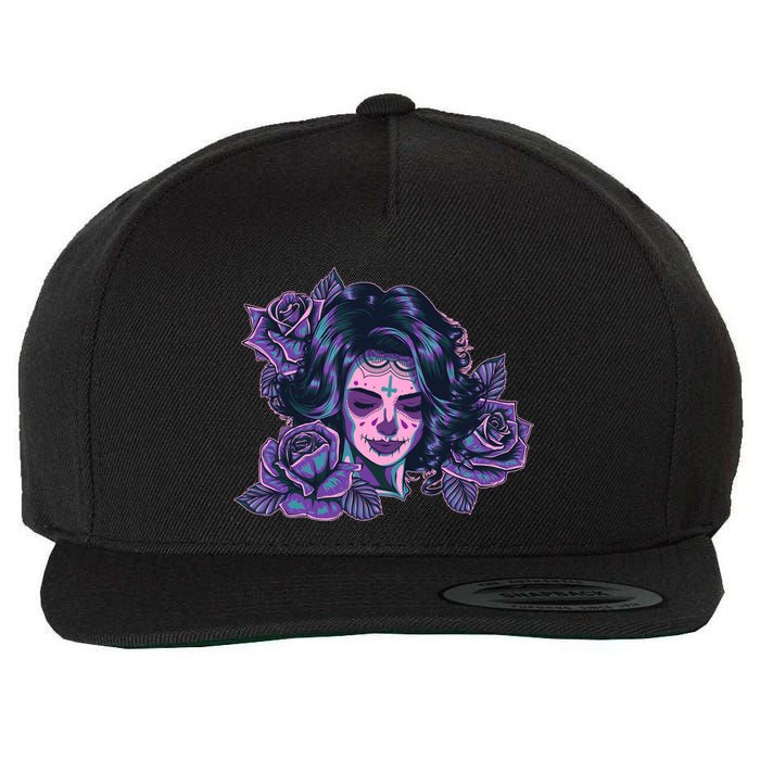 Day Of Dead Dia Los Muertos Sugar Skull Woman Wool Snapback Cap