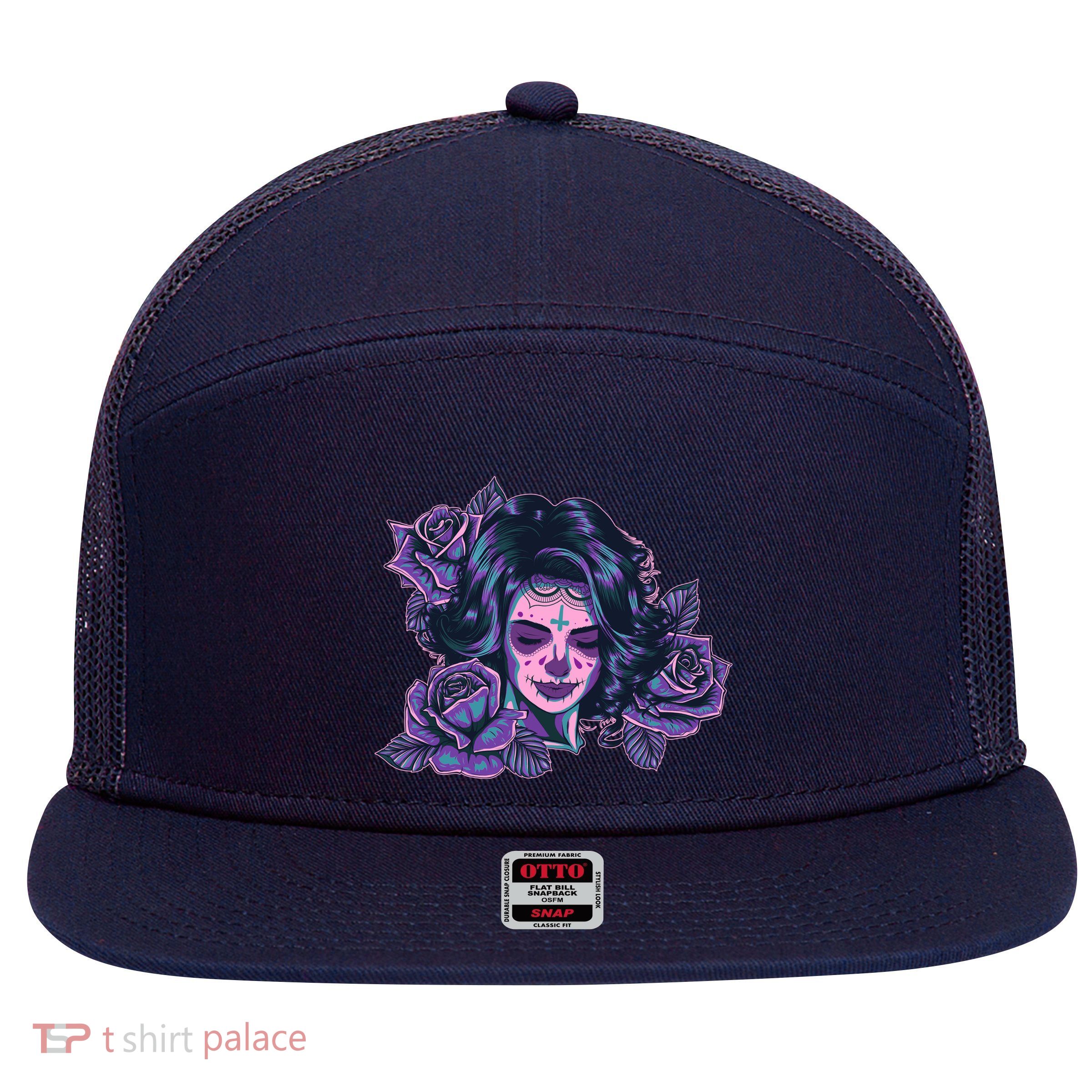 Day Of Dead Dia Los Muertos Sugar Skull Woman 7 Panel Mesh Trucker Snapback Hat