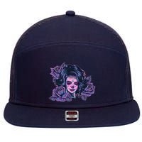 Day Of Dead Dia Los Muertos Sugar Skull Woman 7 Panel Mesh Trucker Snapback Hat