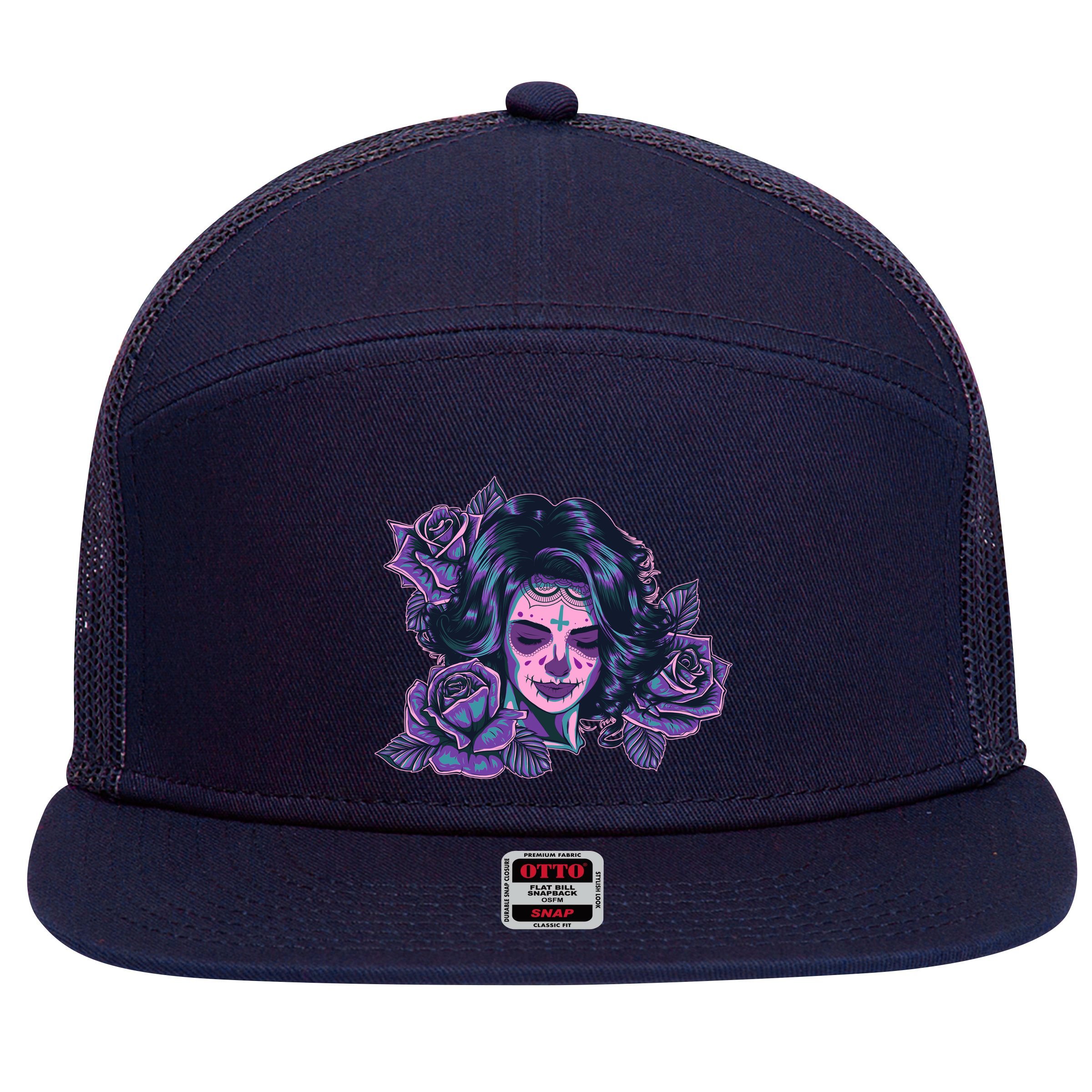 Day Of Dead Dia Los Muertos Sugar Skull Woman 7 Panel Mesh Trucker Snapback Hat