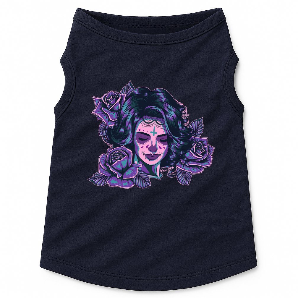 Day Of Dead Dia Los Muertos Sugar Skull Woman Doggie Tank