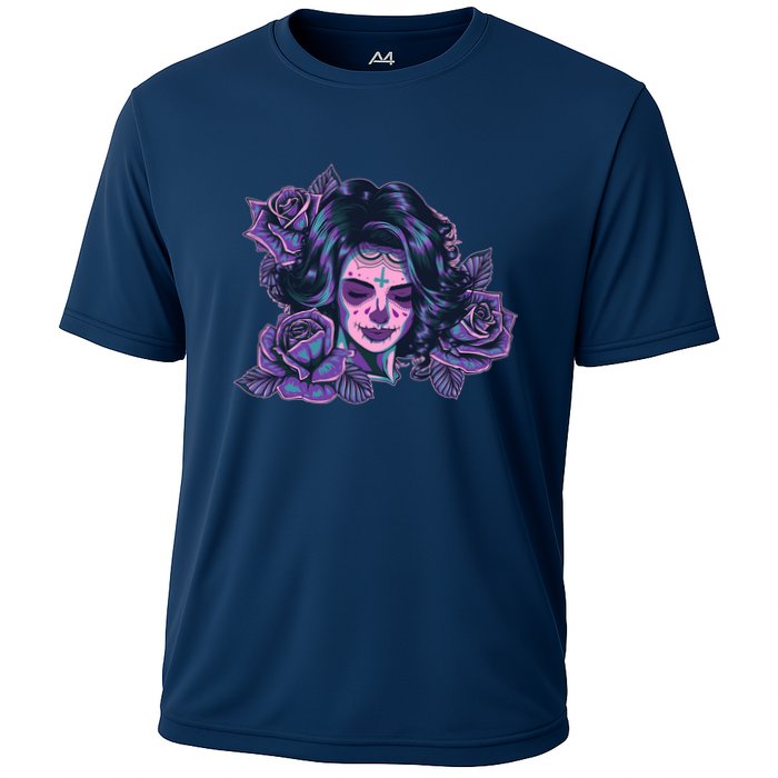 Day Of Dead Dia Los Muertos Sugar Skull Woman Cooling Performance Crew T-Shirt