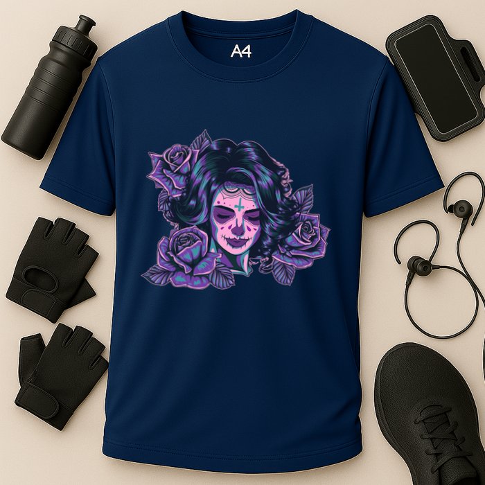 Day Of Dead Dia Los Muertos Sugar Skull Woman Cooling Performance Crew T-Shirt