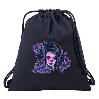 Day Of Dead Dia Los Muertos Sugar Skull Woman Drawstring Bag