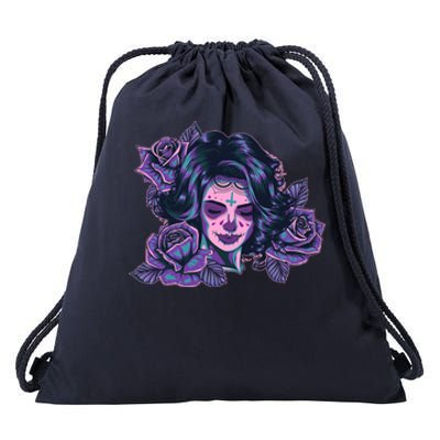 Day Of Dead Dia Los Muertos Sugar Skull Woman Drawstring Bag