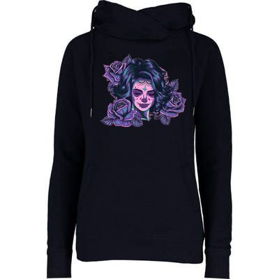 Day Of Dead Dia Los Muertos Sugar Skull Woman Womens Funnel Neck Pullover Hood