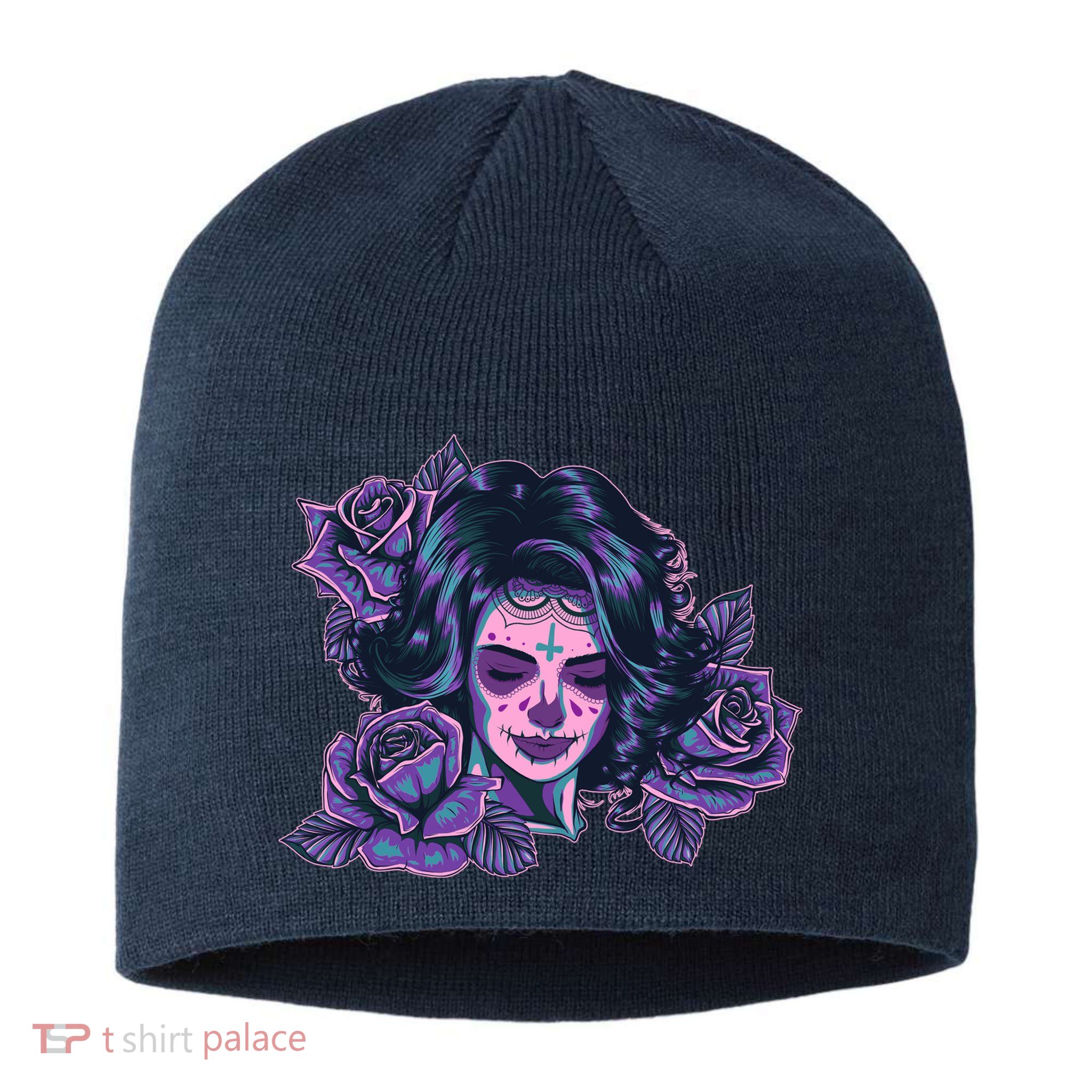 Day Of Dead Dia Los Muertos Sugar Skull Woman Sustainable Beanie