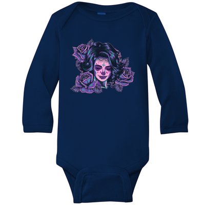 Day Of Dead Dia Los Muertos Sugar Skull Woman Baby Long Sleeve Bodysuit