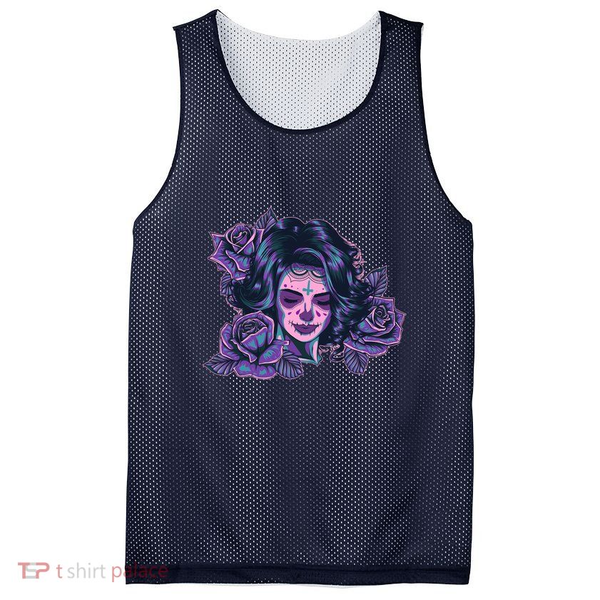 Day Of Dead Dia Los Muertos Sugar Skull Woman Mesh Reversible Basketball Jersey Tank