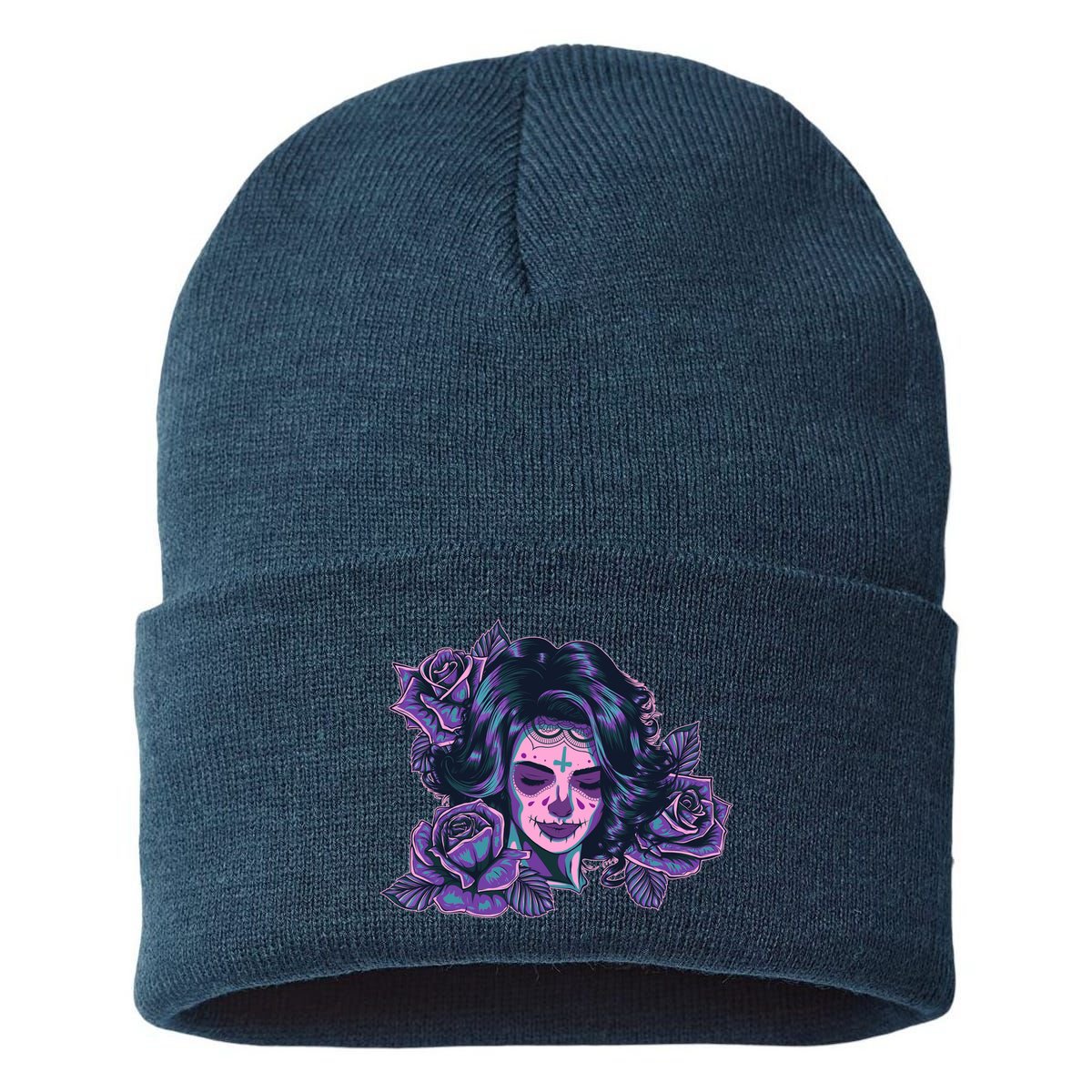 Day Of Dead Dia Los Muertos Sugar Skull Woman Sustainable Knit Beanie