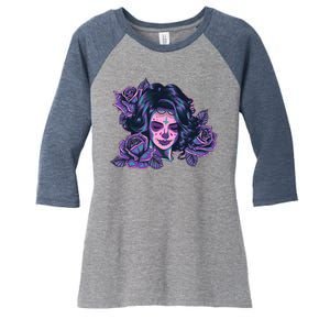 Day Of Dead Dia Los Muertos Sugar Skull Woman Women's Tri-Blend 3/4-Sleeve Raglan Shirt