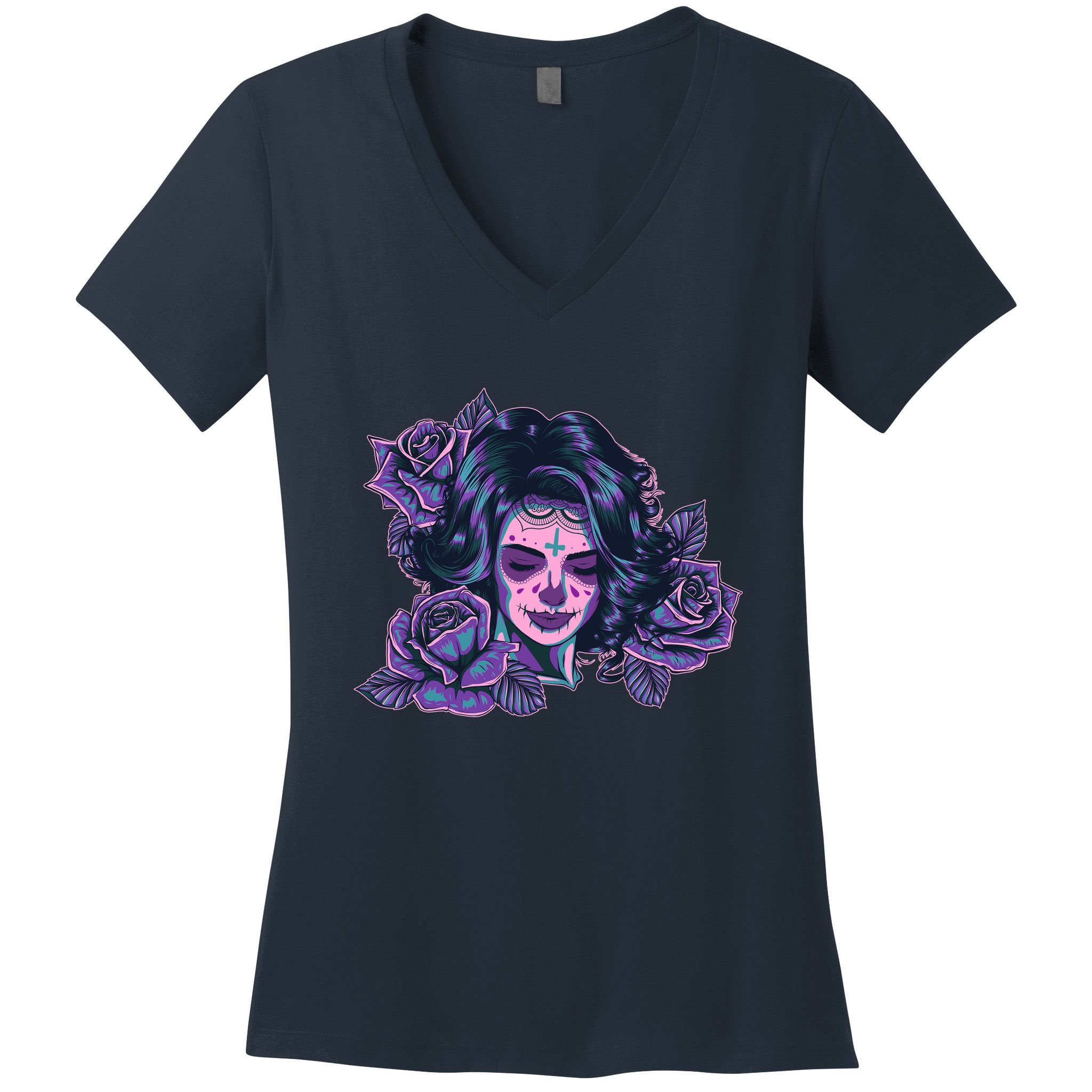 Day Of Dead Dia Los Muertos Sugar Skull Woman Women's V-Neck T-Shirt